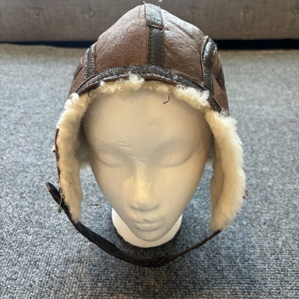 Vintage Avirex Leather Aviator Flight Helmet Hat Cap  Lined W/ Strap Size Medium